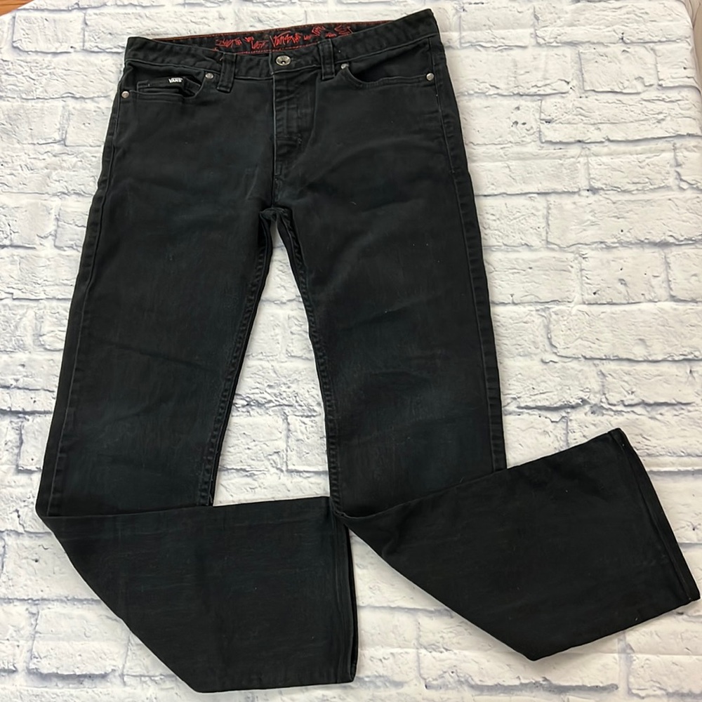 Van’s size 30 waist/30 from crotch to hem,straight leg, 5 pkt black deni…